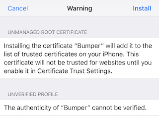 Example of cert warning on iOS device